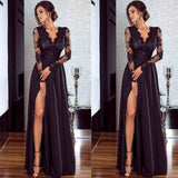 Lace Mesh Elegant Women Long Sleeve V Neck Dress