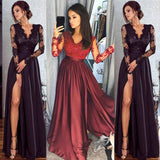Lace Mesh Elegant Women Long Sleeve V Neck Dress