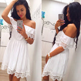 Fashion Women Elegant Vintage sweet lace white Dress Stylish Sexy