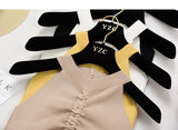 Sexy Lace Up Drawstring Ruched Crop Top Stretch Sleeveless V Neck Slim knitted