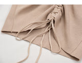 Sexy Lace Up Drawstring Ruched Crop Top Stretch Sleeveless V Neck Slim knitted