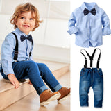Kid Boy Clothes Set Cool 2PCS Blue Shirt+ Jean Pant Suit Outfit