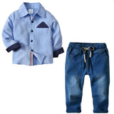 Kid Boy Clothes Set Cool 2PCS Blue Shirt+ Jean Pant Suit Outfit