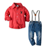 Kid Boy Clothes Set Cool 2PCS Blue Shirt+ Jean Pant Suit Outfit
