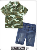 Kid Boy Clothes Set Cool 2PCS Blue Shirt+ Jean Pant Suit Outfit