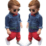 Kid Boy Clothes Set Cool 2PCS Blue Shirt+ Jean Pant Suit Outfit