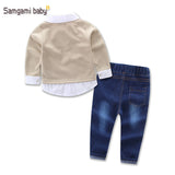 Kid Boy Clothes Set Cool 2PCS Blue Shirt+ Jean Pant Suit Outfit
