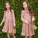Summer Girl Chiffon Pleated Dress Kids Ruffles Polka Dot Dresses