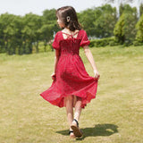 Summer Girl Chiffon Pleated Dress Kids Ruffles Polka Dot Dresses