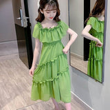 Summer Girl Chiffon Pleated Dress Kids Ruffles Polka Dot Dresses