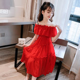 Summer Girl Chiffon Pleated Dress Kids Ruffles Polka Dot Dresses