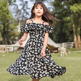 Summer Girl Chiffon Pleated Dress Kids Ruffles Polka Dot Dresses