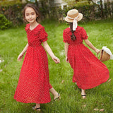 Summer Girl Chiffon Pleated Dress Kids Ruffles Polka Dot Dresses