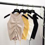 Sexy Lace Up Drawstring Ruched Crop Top Stretch Sleeveless V Neck Slim knitted