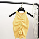 Sexy Lace Up Drawstring Ruched Crop Top Stretch Sleeveless V Neck Slim knitted
