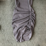 Women Solid Sling Knit Pullovers Slim Stylish Drawing String Dress