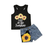 Sunflower Toddler Baby Girl set Clothes sleeveless letter Vest Tank