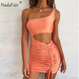 Nadafair Bodycon Club Hollow Out Ruched Backless Bandage Sexy Dresses