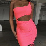 Nadafair Bodycon Club Hollow Out Ruched Backless Bandage Sexy Dresses