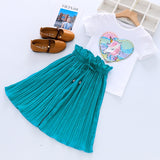 Summer Girls Clothes Unicorn Sequins Chiffon Pants Outfit Tracksuit