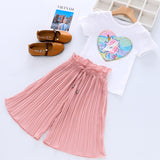 Summer Girls Clothes Unicorn Sequins Chiffon Pants Outfit Tracksuit