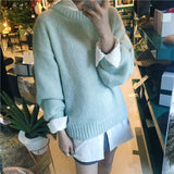 Aachoae Solid O Neck Pullover Sweaters Korean Style