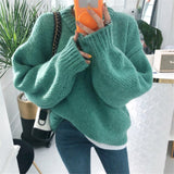 Aachoae Solid O Neck Pullover Sweaters Korean Style