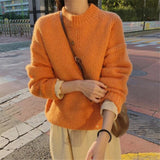 Aachoae Solid O Neck Pullover Sweaters Korean Style