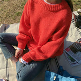 Aachoae Solid O Neck Pullover Sweaters Korean Style