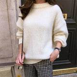 Aachoae Solid O Neck Pullover Sweaters Korean Style