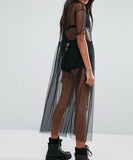 Summer Volie See Through Black Gauze Mesh Half Sleeve Lace Sundress