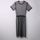 Summer Volie See Through Black Gauze Mesh Half Sleeve Lace Sundress