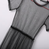 Summer Volie See Through Black Gauze Mesh Half Sleeve Lace Sundress