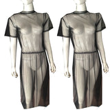 Summer Volie See Through Black Gauze Mesh Half Sleeve Lace Sundress
