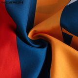 INCERUN Men Beach Shirt Geometric Print Short Sleeve Lapel Neck Button Leisure Hawaiian Shirts