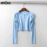 Aproms Candy Color Ribbed Knitted Cardigan Long Sleeve