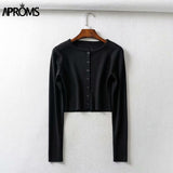 Aproms Candy Color Ribbed Knitted Cardigan Long Sleeve