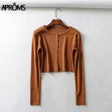 Aproms Candy Color Ribbed Knitted Cardigan Long Sleeve