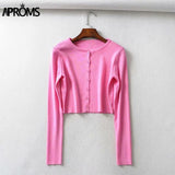 Aproms Candy Color Ribbed Knitted Cardigan Long Sleeve