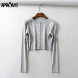 Aproms Candy Color Ribbed Knitted Cardigan Long Sleeve