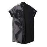 Summer Black Midi Mesh & Chiffon Ruffle Bird Embroidery Ladies Dress