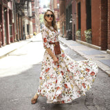 Women's Flowers Dress Floral Maxi Boho Summer Beach Party Round Neck Dress