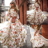 Women's Flowers Dress Floral Maxi Boho Summer Beach Party Round Neck Dress