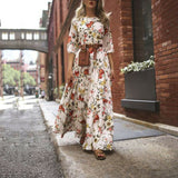 Women's Flowers Dress Floral Maxi Boho Summer Beach Party Round Neck Dress
