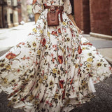 Women's Flowers Dress Floral Maxi Boho Summer Beach Party Round Neck Dress