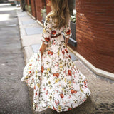 Women's Flowers Dress Floral Maxi Boho Summer Beach Party Round Neck Dress