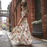 Women's Flowers Dress Floral Maxi Boho Summer Beach Party Round Neck Dress