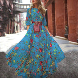 Women's Flowers Dress Floral Maxi Boho Summer Beach Party Round Neck Dress