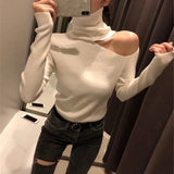 Knitted Sweater Off Shoulder Pullovers Long Sleeve Turtleneck