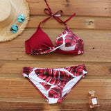 Riseado Sexy Push Up Bikinis Set Swimwear Swimsuits Halter Leaf Print